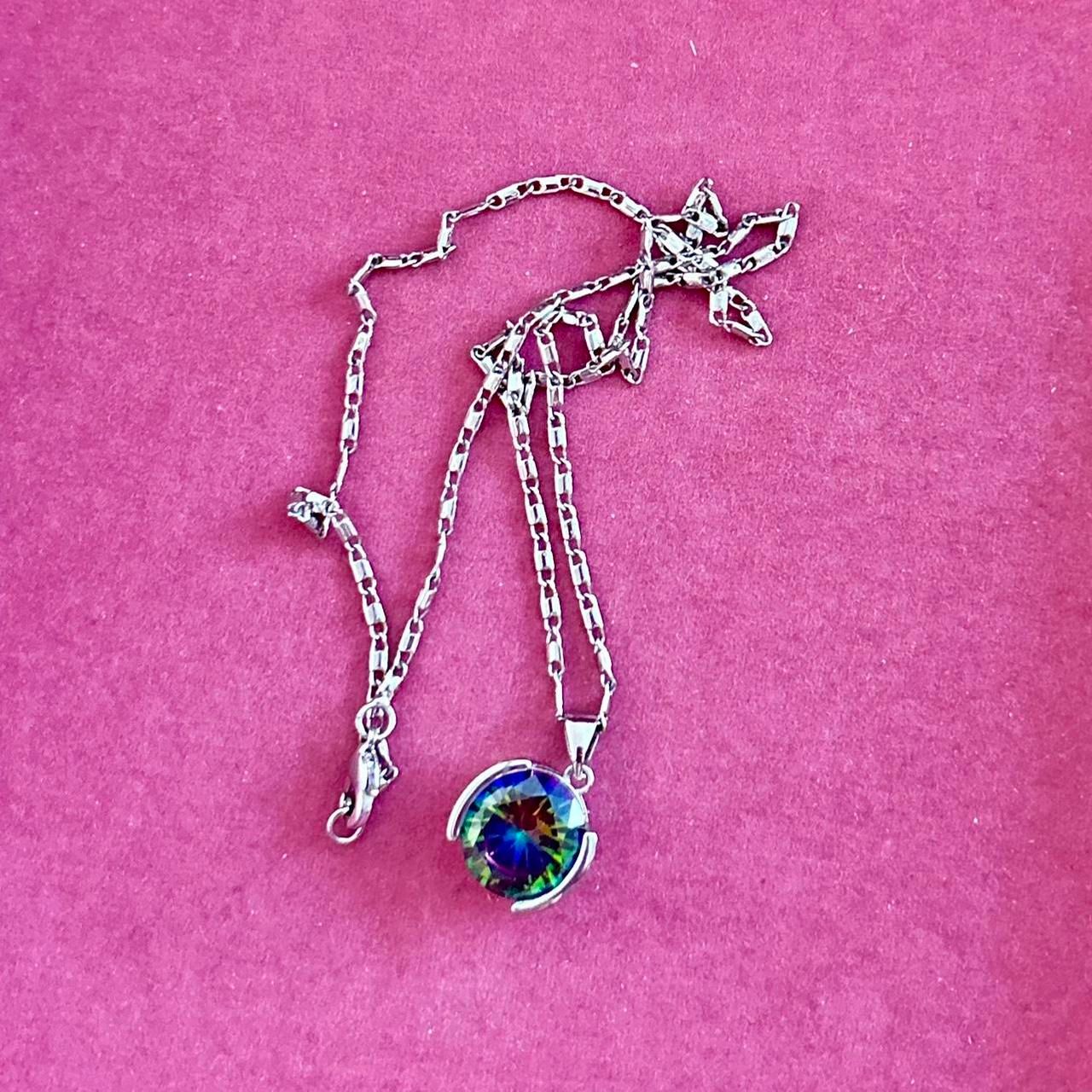 Silver Tone Rainbow Cz Necklace